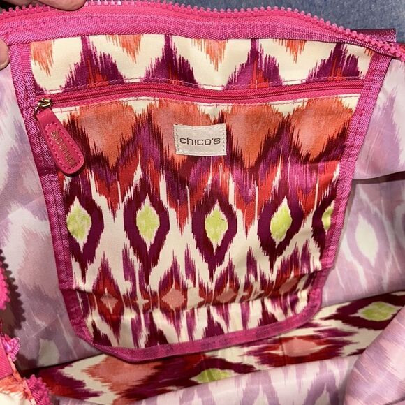 CHICOβS Ivory Coral Pink Green Purple Packable LargeβWeekender Polyester Bag - Picture 7 of 15